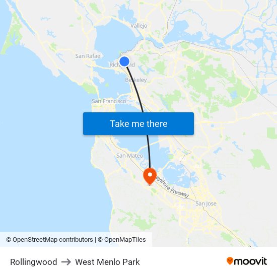 Rollingwood to West Menlo Park map