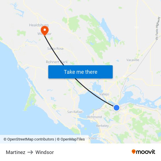 Martinez to Windsor map