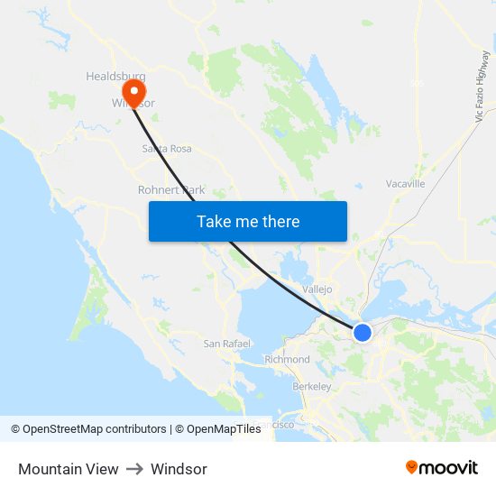 Mountain View to Windsor map