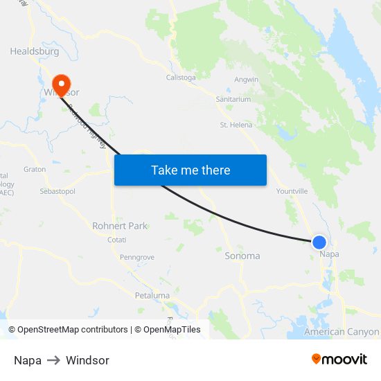 Napa to Windsor map