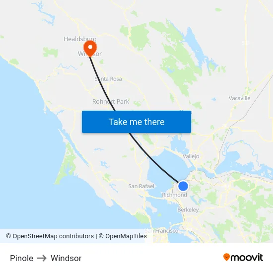 Pinole to Windsor map