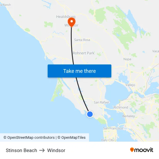 Stinson Beach to Windsor map