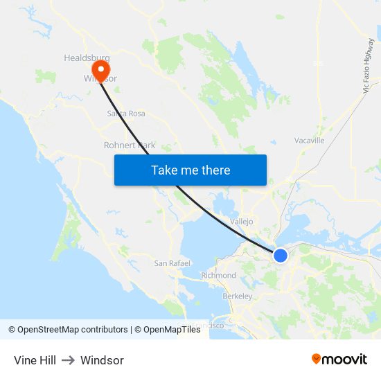 Vine Hill to Windsor map