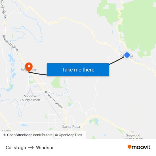 Calistoga to Windsor map