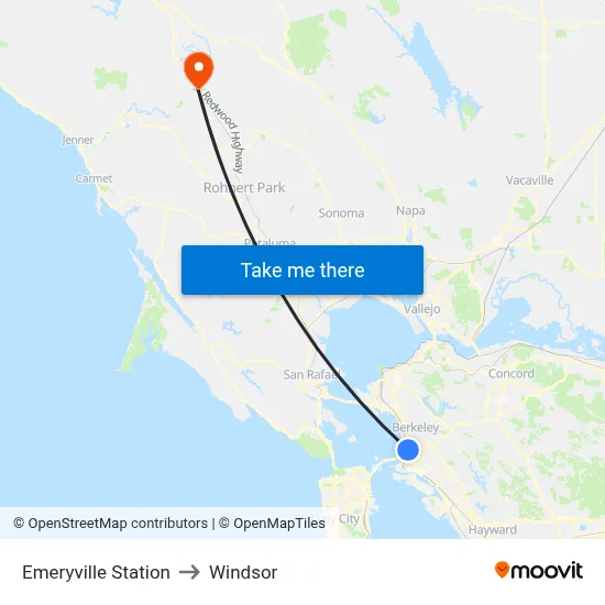 Emeryville Station to Windsor map