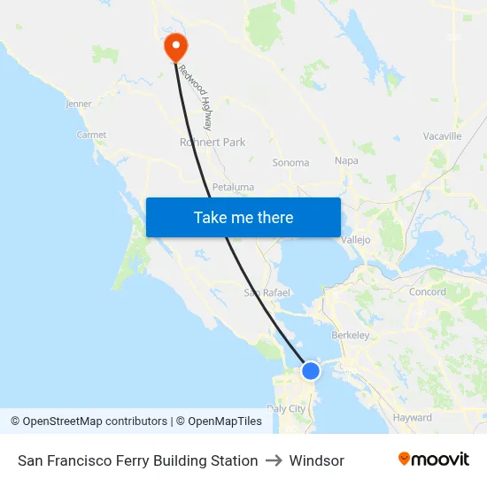 San Francisco Ferry Building Station to Windsor map