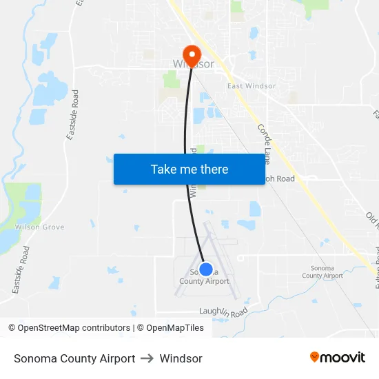 Sonoma County Airport to Windsor map
