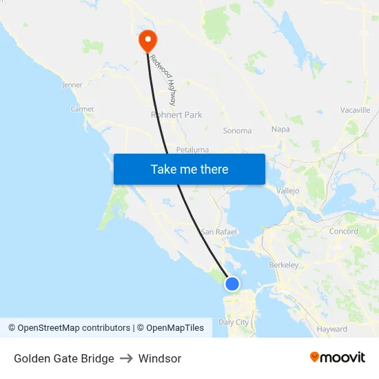 Golden Gate Bridge to Windsor map