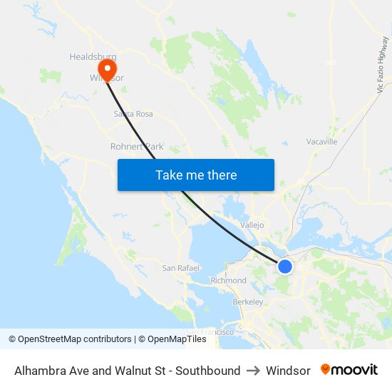 Alhambra Ave and Walnut St - Southbound to Windsor map