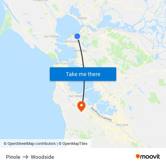 Pinole to Woodside map