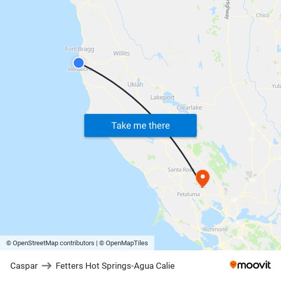 Caspar to Fetters Hot Springs-Agua Calie map