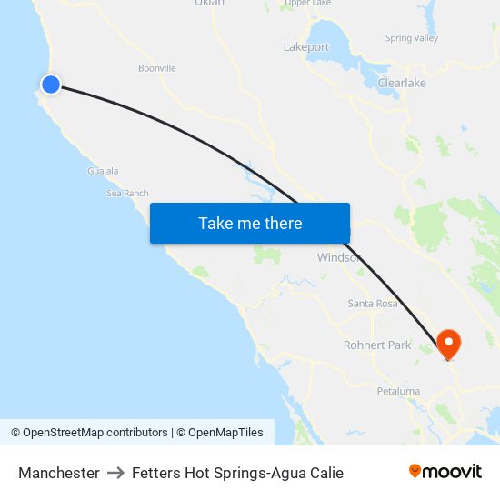 Manchester to Fetters Hot Springs-Agua Calie map