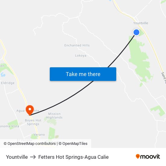 Yountville to Fetters Hot Springs-Agua Calie map