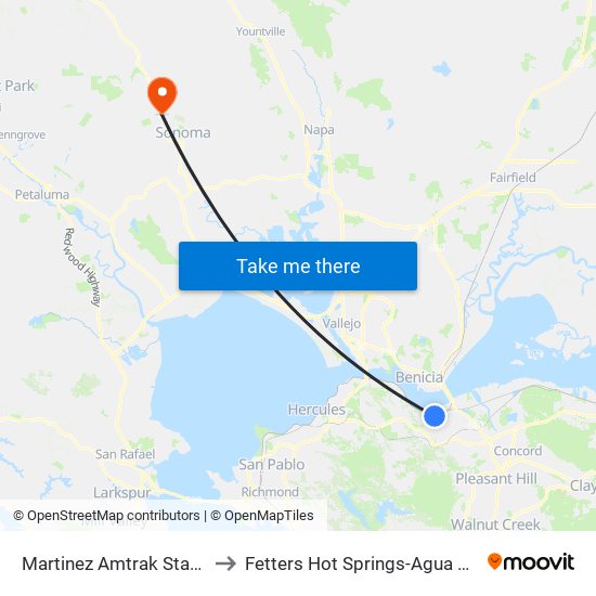 Martinez Amtrak Station to Fetters Hot Springs-Agua Calie map