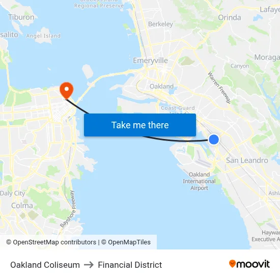 Oakland Coliseum to Financial District map