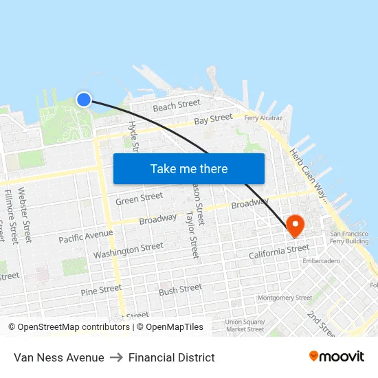 Van Ness Avenue to Financial District map