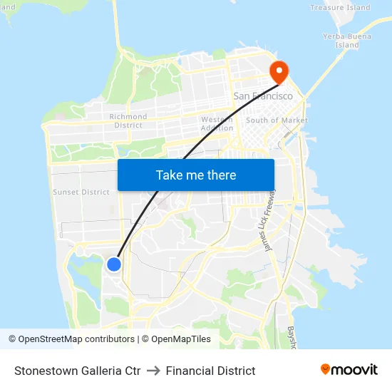 Stonestown Galleria Ctr to Financial District map