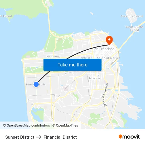 Sunset District to Financial District map