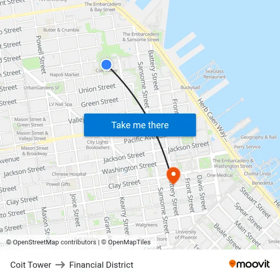Coit Tower to Financial District map