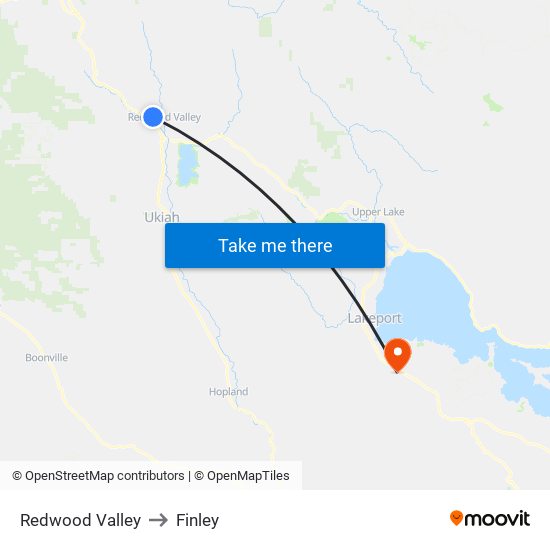 Redwood Valley to Finley map