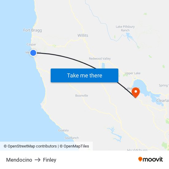 Mendocino to Finley map