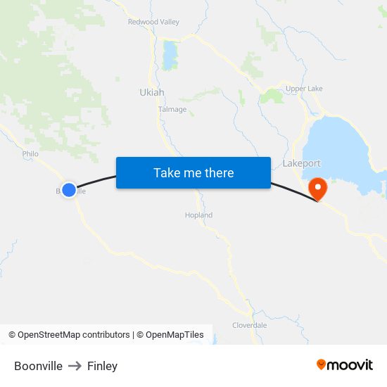 Boonville to Finley map