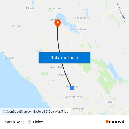 Santa Rosa to Finley map