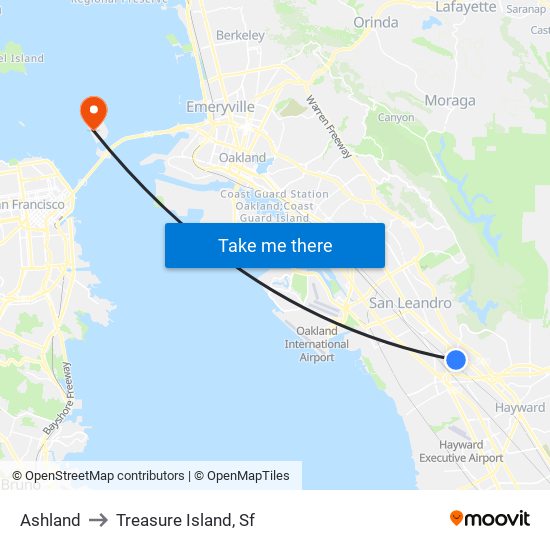 Ashland to Treasure Island, Sf map