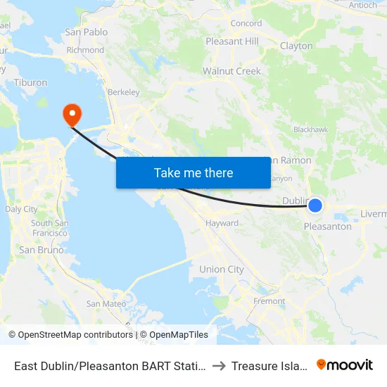 East Dublin/Pleasanton BART Station to Treasure Island map