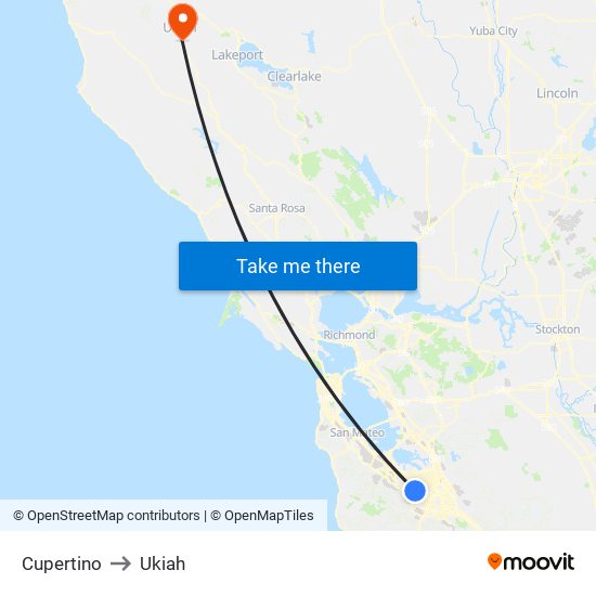Cupertino to Ukiah map