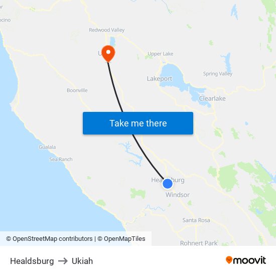 Healdsburg to Ukiah map