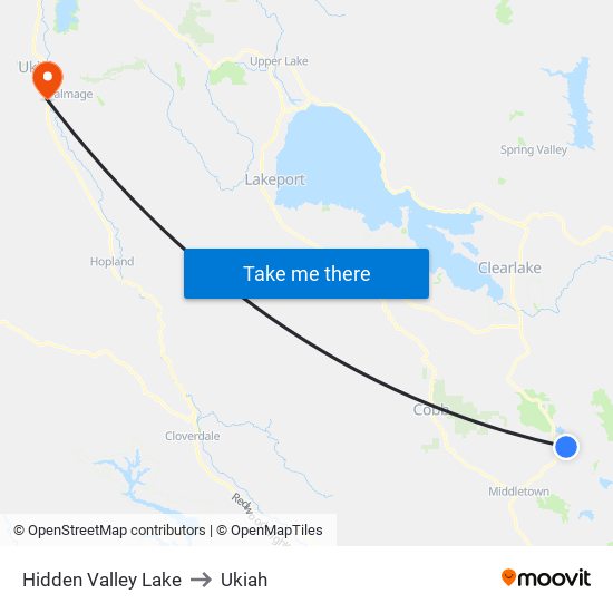 Hidden Valley Lake to Ukiah map