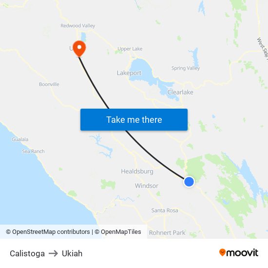 Calistoga to Ukiah map