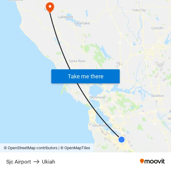 Sjc Airport to Ukiah map