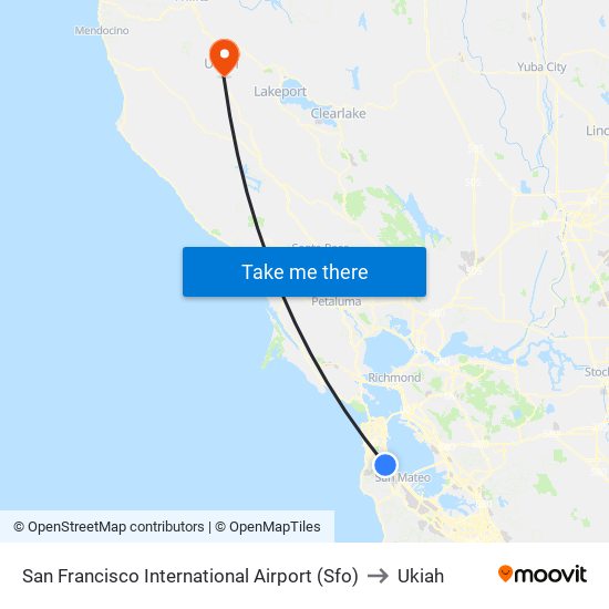 San Francisco International Airport (Sfo) to Ukiah map