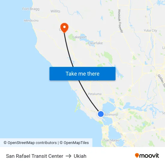 San Rafael Transit Center to Ukiah map