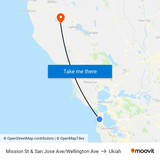 Mission St & San Jose Ave/Wellington Ave to Ukiah map