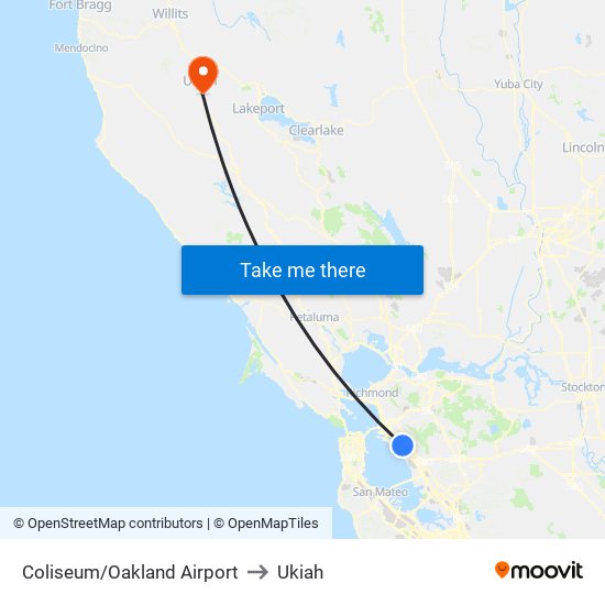 Coliseum/Oakland Airport to Ukiah map