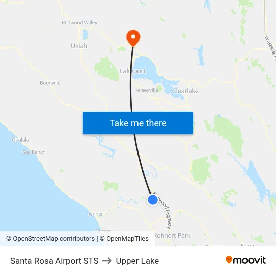 Santa Rosa Airport STS to Upper Lake map