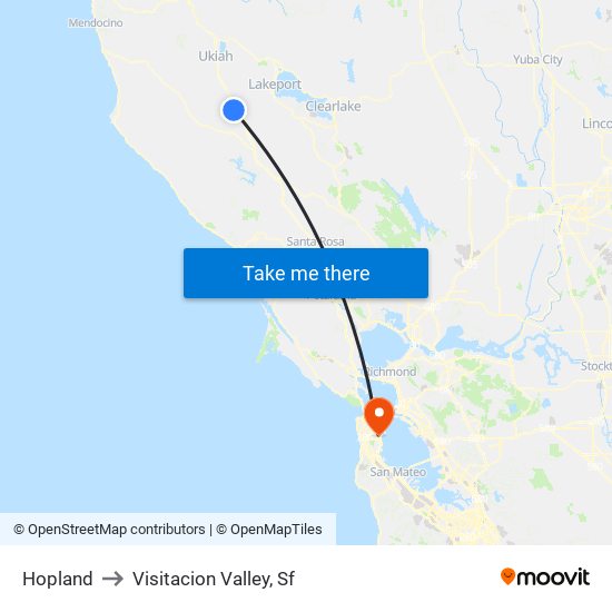 Hopland to Visitacion Valley, Sf map