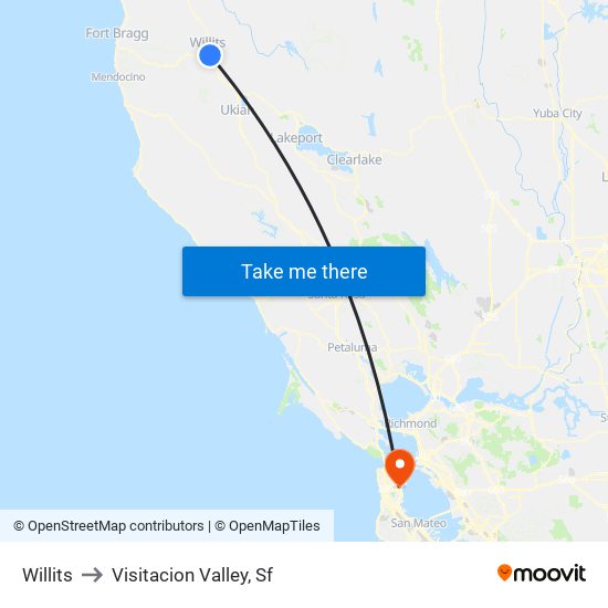 Willits to Visitacion Valley, Sf map