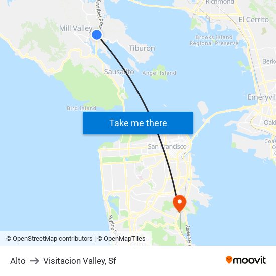 Alto to Visitacion Valley, Sf map