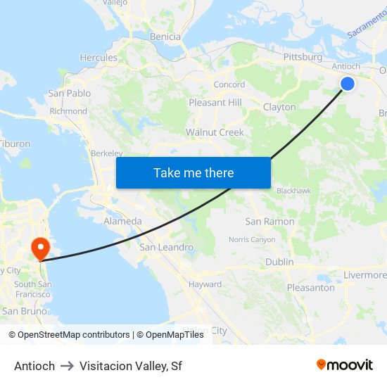 Antioch to Visitacion Valley, Sf map