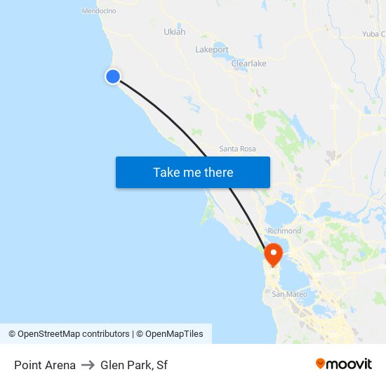 Point Arena to Glen Park, Sf map