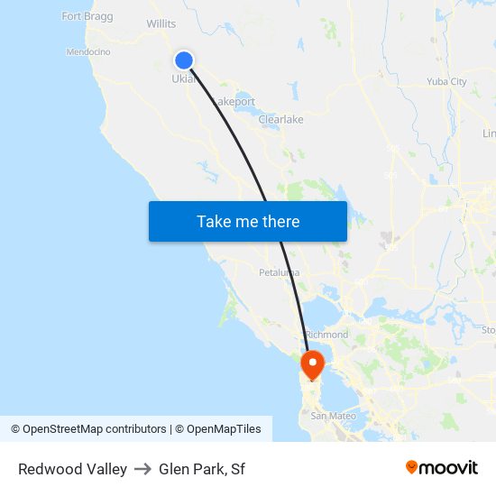 Redwood Valley to Glen Park, Sf map