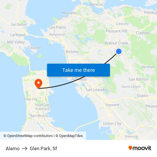 Alamo to Glen Park, Sf map