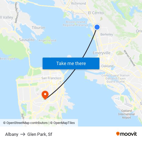 Albany to Glen Park, Sf map