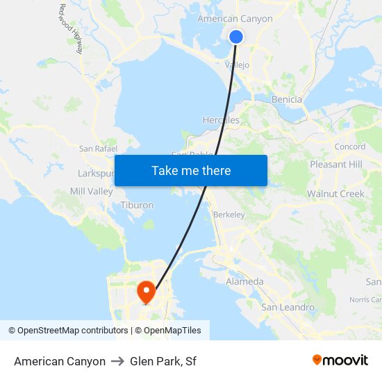 American Canyon to Glen Park, Sf map