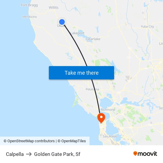 Calpella to Golden Gate Park, Sf map