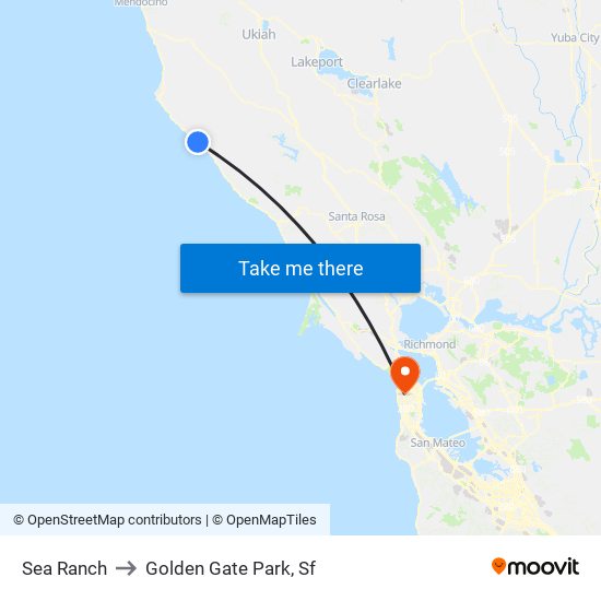 Sea Ranch to Golden Gate Park, Sf map